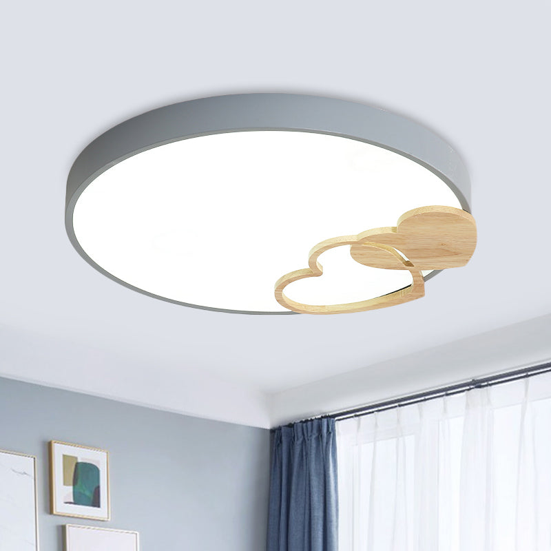 Acrylic Rounded Flush Mount Fixture Nordic Green/White/Grey Ceiling Light with Wood Loving Heart Pattern Grey Clearhalo 'Ceiling Lights' 'Close To Ceiling Lights' 'Close to ceiling' 'Flush mount' Lighting' 814401