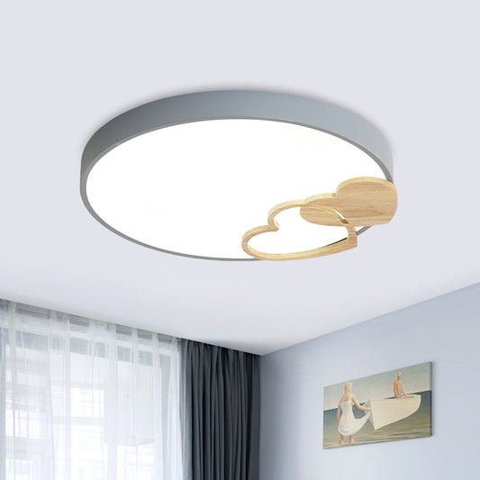Acrylic Rounded Flush Mount Fixture Nordic Green/White/Grey Ceiling Light with Wood Loving Heart Pattern Clearhalo 'Ceiling Lights' 'Close To Ceiling Lights' 'Close to ceiling' 'Flush mount' Lighting' 814402