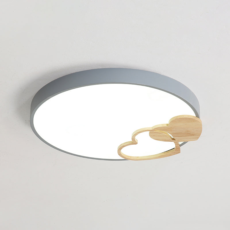 Acrylic Rounded Flush Mount Fixture Nordic Green/White/Grey Ceiling Light with Wood Loving Heart Pattern Clearhalo 'Ceiling Lights' 'Close To Ceiling Lights' 'Close to ceiling' 'Flush mount' Lighting' 814404