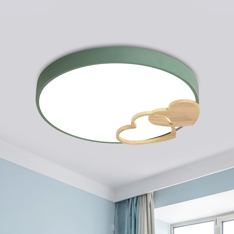 Acrylic Rounded Flush Mount Fixture Nordic Green/White/Grey Ceiling Light with Wood Loving Heart Pattern Green Clearhalo 'Ceiling Lights' 'Close To Ceiling Lights' 'Close to ceiling' 'Flush mount' Lighting' 814405