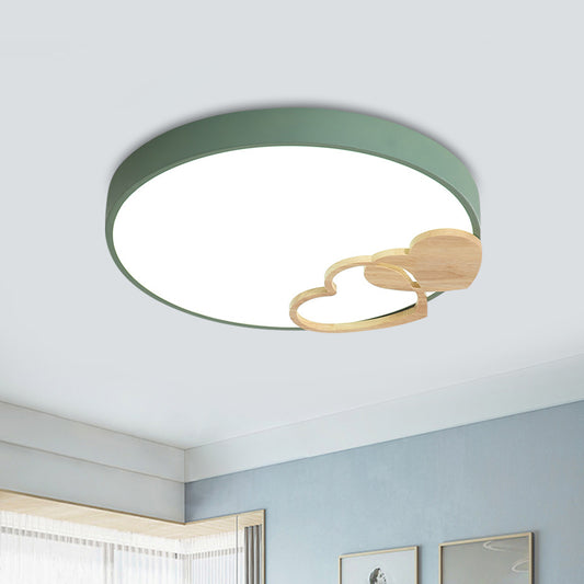 Acrylic Rounded Flush Mount Fixture Nordic Green/White/Grey Ceiling Light with Wood Loving Heart Pattern Clearhalo 'Ceiling Lights' 'Close To Ceiling Lights' 'Close to ceiling' 'Flush mount' Lighting' 814406