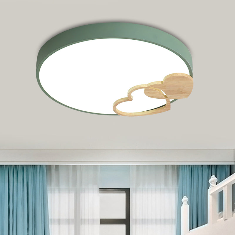 Acrylic Rounded Flush Mount Fixture Nordic Green/White/Grey Ceiling Light with Wood Loving Heart Pattern Clearhalo 'Ceiling Lights' 'Close To Ceiling Lights' 'Close to ceiling' 'Flush mount' Lighting' 814407