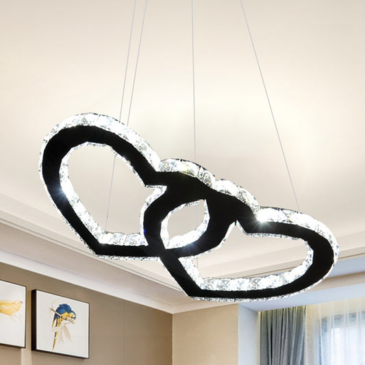 Clear Crystal Black Chandelier Lighting Double Loving Heart LED Modern Pendant Lamp with Shade in Warm/White Light Clearhalo 'Ceiling Lights' 'Chandeliers' 'Modern Chandeliers' 'Modern' Lighting' 814544