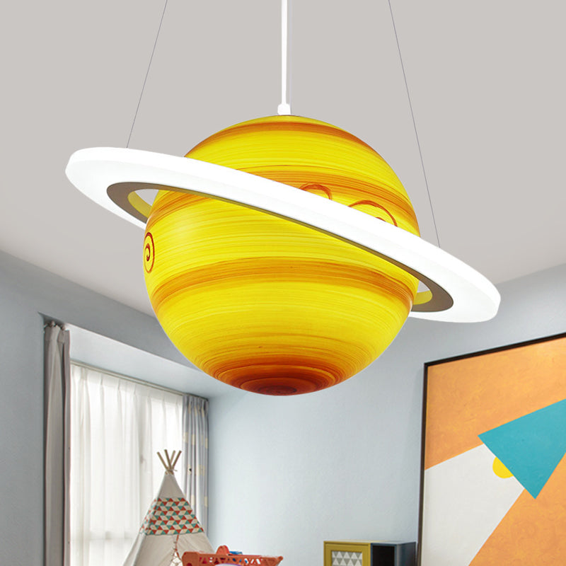 Kids 1 Bulb Suspension Light Yellow-Brown Jupiter/Blue Earth/Orange Sun Globe Pendant Chandelier with Acrylic Shade Clearhalo 'Ceiling Lights' 'Chandeliers' Lighting' options 814559