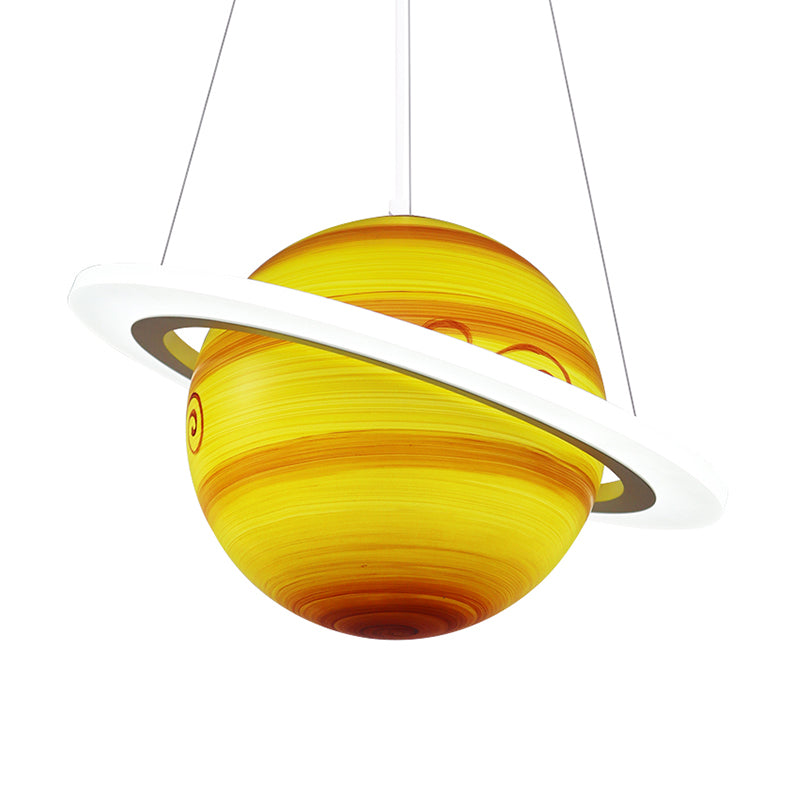 Kids 1 Bulb Suspension Light Yellow-Brown Jupiter/Blue Earth/Orange Sun Globe Pendant Chandelier with Acrylic Shade Clearhalo 'Ceiling Lights' 'Chandeliers' Lighting' options 814560