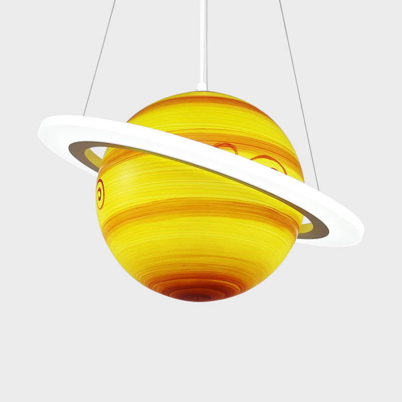 Kids 1 Bulb Suspension Light Yellow-Brown Jupiter/Blue Earth/Orange Sun Globe Pendant Chandelier with Acrylic Shade Clearhalo 'Ceiling Lights' 'Chandeliers' Lighting' options 814561