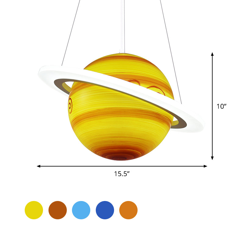 Kids 1 Bulb Suspension Light Yellow-Brown Jupiter/Blue Earth/Orange Sun Globe Pendant Chandelier with Acrylic Shade Clearhalo 'Ceiling Lights' 'Chandeliers' Lighting' options 814562