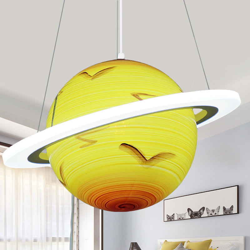 Kids 1 Bulb Suspension Light Yellow-Brown Jupiter/Blue Earth/Orange Sun Globe Pendant Chandelier with Acrylic Shade Clearhalo 'Ceiling Lights' 'Chandeliers' Lighting' options 814563