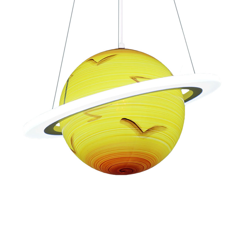 Kids 1 Bulb Suspension Light Yellow-Brown Jupiter/Blue Earth/Orange Sun Globe Pendant Chandelier with Acrylic Shade Clearhalo 'Ceiling Lights' 'Chandeliers' Lighting' options 814565