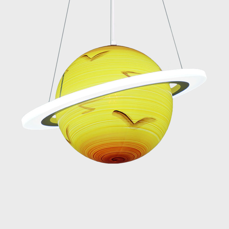 Kids 1 Bulb Suspension Light Yellow-Brown Jupiter/Blue Earth/Orange Sun Globe Pendant Chandelier with Acrylic Shade Clearhalo 'Ceiling Lights' 'Chandeliers' Lighting' options 814566