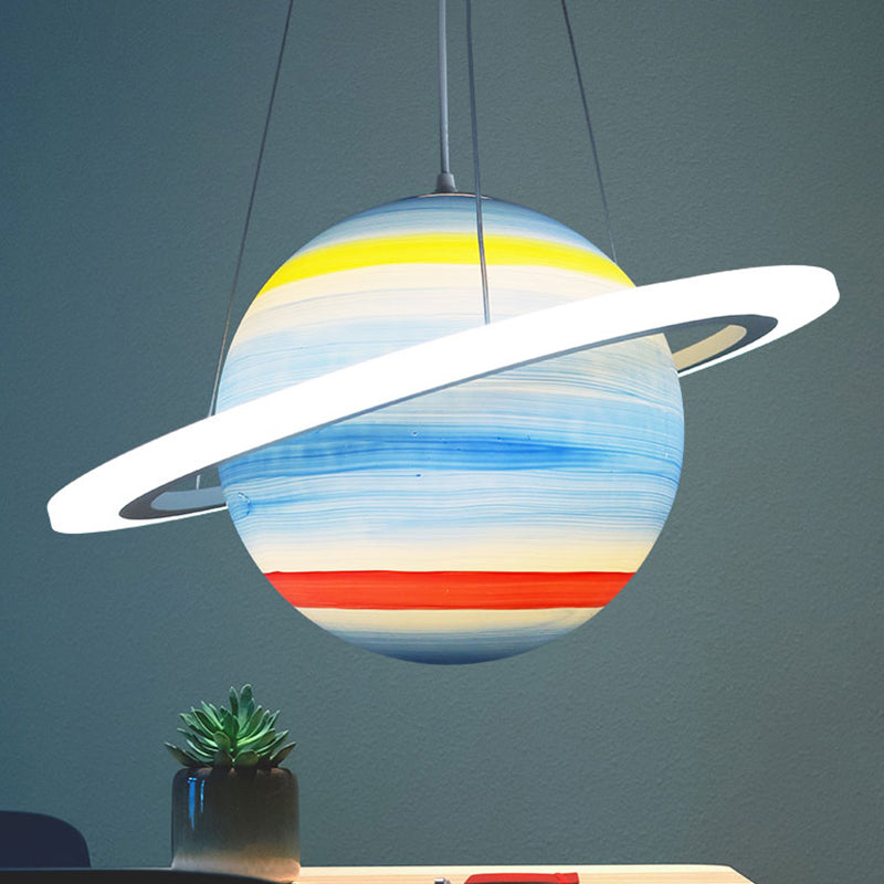 Kids 1 Bulb Suspension Light Yellow-Brown Jupiter/Blue Earth/Orange Sun Globe Pendant Chandelier with Acrylic Shade Clearhalo 'Ceiling Lights' 'Chandeliers' Lighting' options 814567