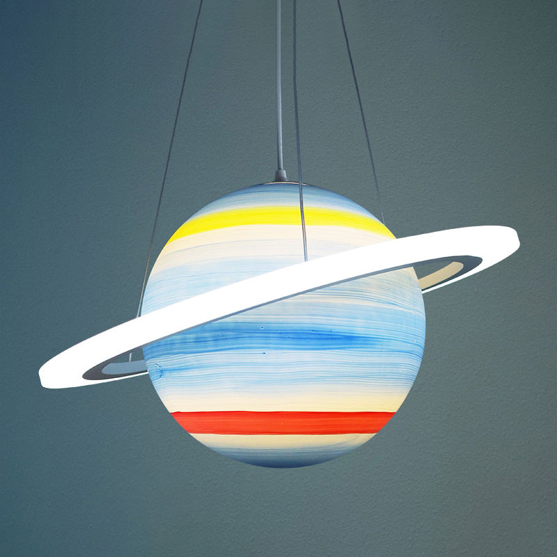 Kids 1 Bulb Suspension Light Yellow-Brown Jupiter/Blue Earth/Orange Sun Globe Pendant Chandelier with Acrylic Shade Clearhalo 'Ceiling Lights' 'Chandeliers' Lighting' options 814570