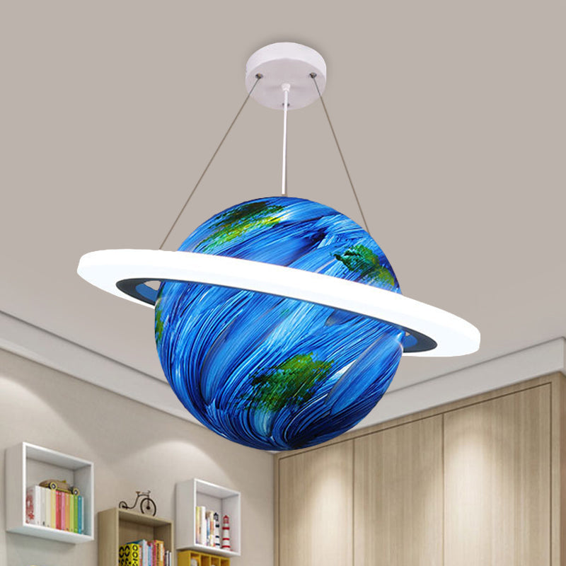 Kids 1 Bulb Suspension Light Yellow-Brown Jupiter/Blue Earth/Orange Sun Globe Pendant Chandelier with Acrylic Shade Clearhalo 'Ceiling Lights' 'Chandeliers' Lighting' options 814571