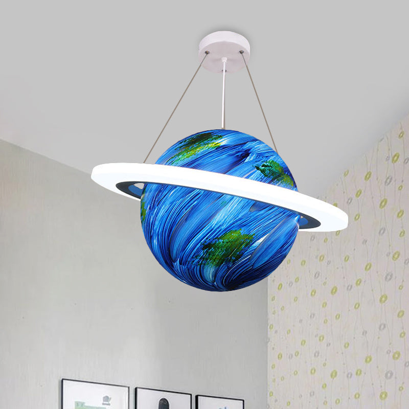 Kids 1 Bulb Suspension Light Yellow-Brown Jupiter/Blue Earth/Orange Sun Globe Pendant Chandelier with Acrylic Shade Clearhalo 'Ceiling Lights' 'Chandeliers' Lighting' options 814572