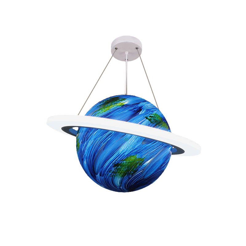 Kids 1 Bulb Suspension Light Yellow-Brown Jupiter/Blue Earth/Orange Sun Globe Pendant Chandelier with Acrylic Shade Clearhalo 'Ceiling Lights' 'Chandeliers' Lighting' options 814573