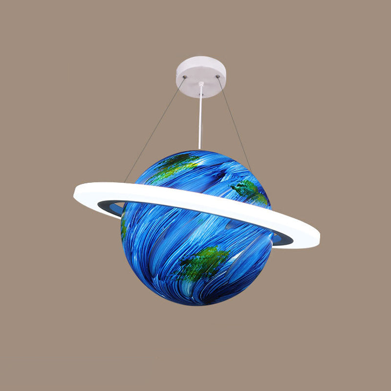 Kids 1 Bulb Suspension Light Yellow-Brown Jupiter/Blue Earth/Orange Sun Globe Pendant Chandelier with Acrylic Shade Clearhalo 'Ceiling Lights' 'Chandeliers' Lighting' options 814574