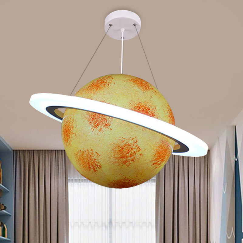 Kids 1 Bulb Suspension Light Yellow-Brown Jupiter/Blue Earth/Orange Sun Globe Pendant Chandelier with Acrylic Shade Clearhalo 'Ceiling Lights' 'Chandeliers' Lighting' options 814575