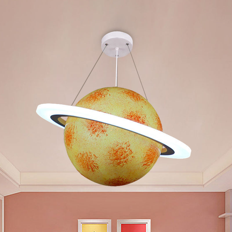 Kids 1 Bulb Suspension Light Yellow-Brown Jupiter/Blue Earth/Orange Sun Globe Pendant Chandelier with Acrylic Shade Clearhalo 'Ceiling Lights' 'Chandeliers' Lighting' options 814576