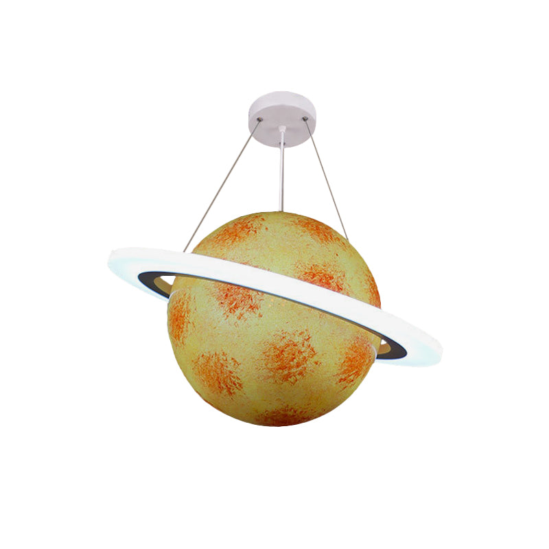 Kids 1 Bulb Suspension Light Yellow-Brown Jupiter/Blue Earth/Orange Sun Globe Pendant Chandelier with Acrylic Shade Clearhalo 'Ceiling Lights' 'Chandeliers' Lighting' options 814577