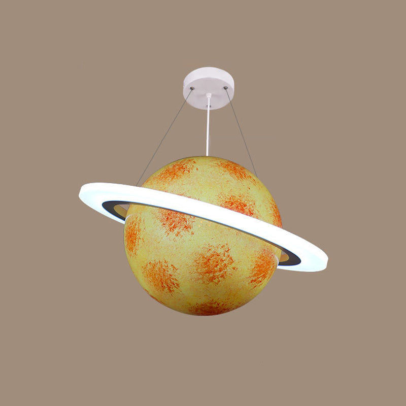 Kids 1 Bulb Suspension Light Yellow-Brown Jupiter/Blue Earth/Orange Sun Globe Pendant Chandelier with Acrylic Shade Clearhalo 'Ceiling Lights' 'Chandeliers' Lighting' options 814578