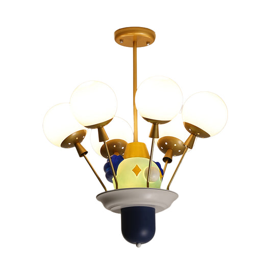 Clown and Balloon Chandelier Kids White/Blue-Pink-Yellow Glass 6 Bulbs Play Room Hanging Pendant Light Clearhalo 'Ceiling Lights' 'Chandeliers' Lighting' options 814589