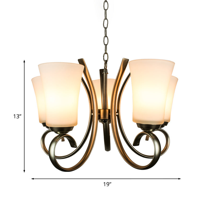 3 Lights Curving Hanging Lamp Vintage Brass Frosted Glass Chandelier Pendant Light for Restaurant Clearhalo 'Ceiling Lights' 'Chandeliers' Lighting' options 814607