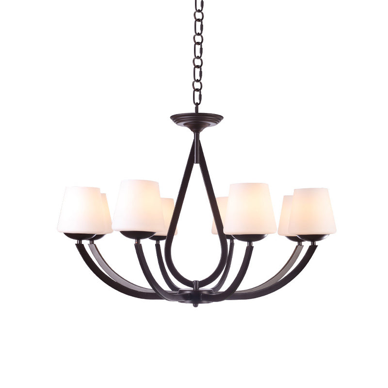 Opal Glass Black Chandelier Light Cone 3/6/8 Heads Traditionalism Ceiling Pendant for Living Room Clearhalo 'Ceiling Lights' 'Chandeliers' Lighting' options 814610