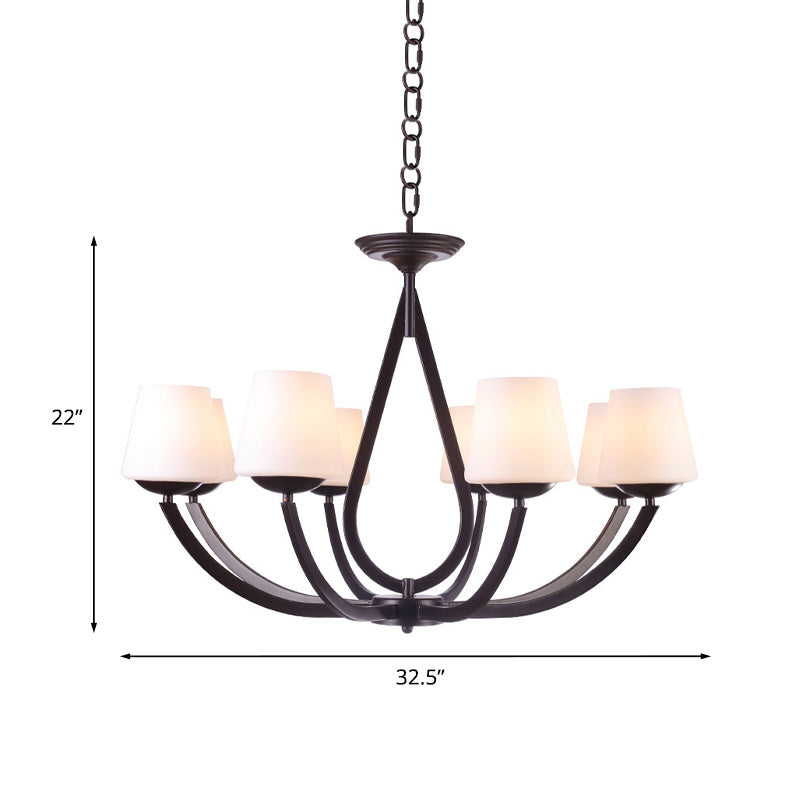 Opal Glass Black Chandelier Light Cone 3/6/8 Heads Traditionalism Ceiling Pendant for Living Room Clearhalo 'Ceiling Lights' 'Chandeliers' Lighting' options 814611