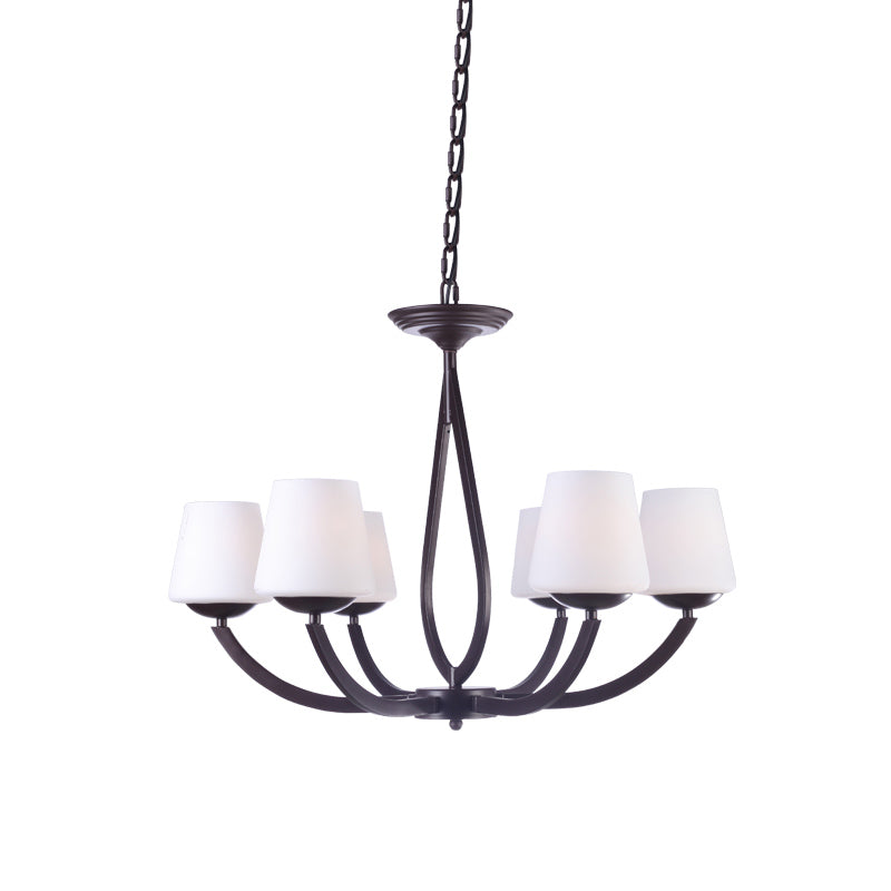 Opal Glass Black Chandelier Light Cone 3/6/8 Heads Traditionalism Ceiling Pendant for Living Room Clearhalo 'Ceiling Lights' 'Chandeliers' Lighting' options 814615