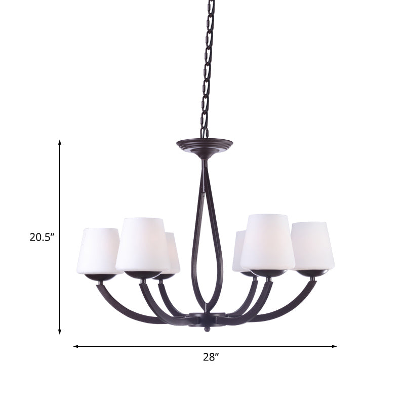 Opal Glass Black Chandelier Light Cone 3/6/8 Heads Traditionalism Ceiling Pendant for Living Room Clearhalo 'Ceiling Lights' 'Chandeliers' Lighting' options 814616