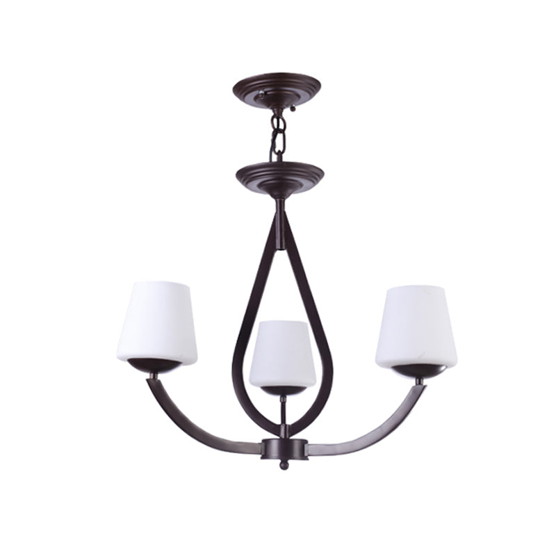 Opal Glass Black Chandelier Light Cone 3/6/8 Heads Traditionalism Ceiling Pendant for Living Room Clearhalo 'Ceiling Lights' 'Chandeliers' Lighting' options 814619