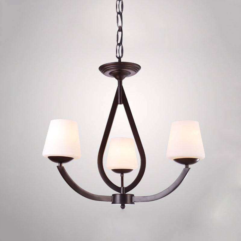 Opal Glass Black Chandelier Light Cone 3/6/8 Heads Traditionalism Ceiling Pendant for Living Room Clearhalo 'Ceiling Lights' 'Chandeliers' Lighting' options 814620