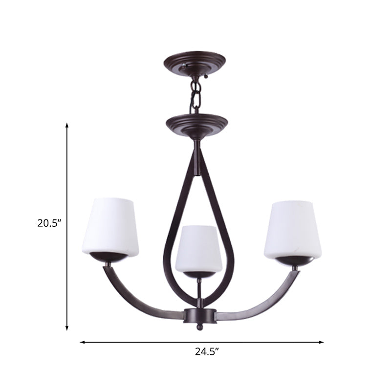 Opal Glass Black Chandelier Light Cone 3/6/8 Heads Traditionalism Ceiling Pendant for Living Room Clearhalo 'Ceiling Lights' 'Chandeliers' Lighting' options 814621