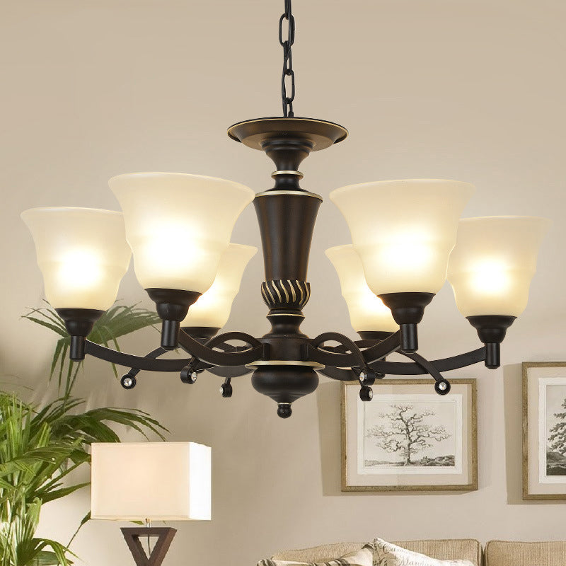 6/8 Bulbs Chandelier Lighting Bell Frosted Glass Hanging Light Fixture in Black for Living Room 6 Black Clearhalo 'Ceiling Lights' 'Chandeliers' Lighting' options 814626_a2a0cf83-c872-46cb-99fc-0dd070df3315