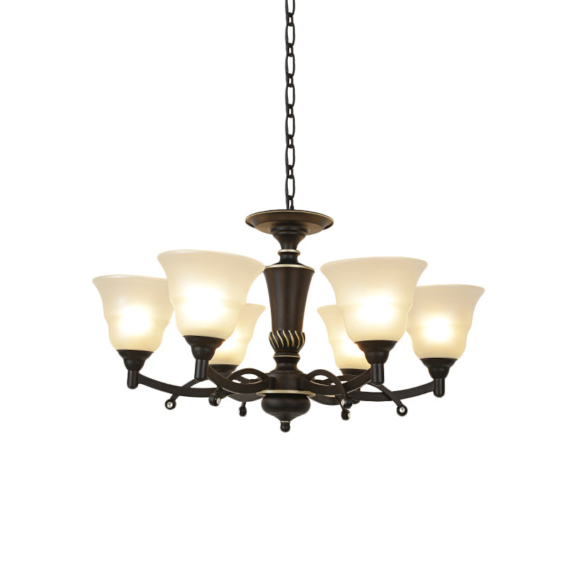 6/8 Bulbs Chandelier Lighting Bell Frosted Glass Hanging Light Fixture in Black for Living Room Clearhalo 'Ceiling Lights' 'Chandeliers' Lighting' options 814627