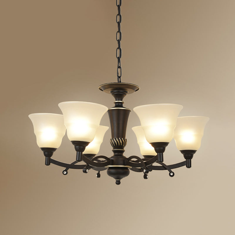 6/8 Bulbs Chandelier Lighting Bell Frosted Glass Hanging Light Fixture in Black for Living Room Clearhalo 'Ceiling Lights' 'Chandeliers' Lighting' options 814628