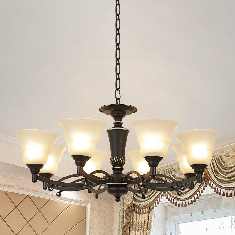 6/8 Bulbs Chandelier Lighting Bell Frosted Glass Hanging Light Fixture in Black for Living Room Clearhalo 'Ceiling Lights' 'Chandeliers' Lighting' options 814630