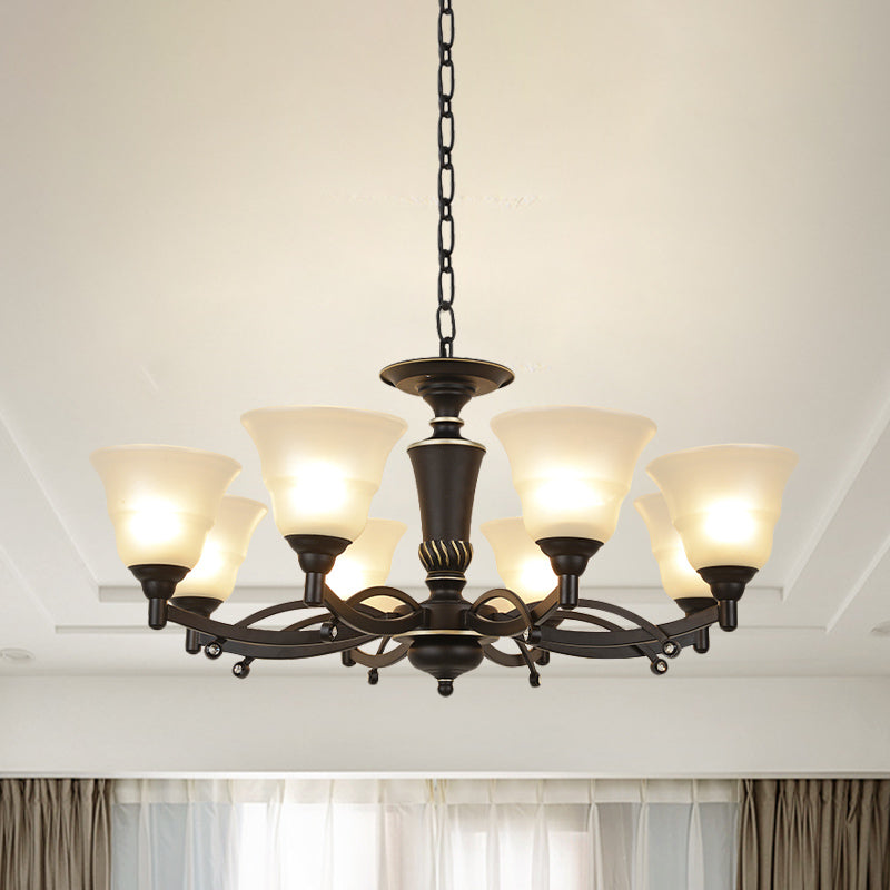 6/8 Bulbs Chandelier Lighting Bell Frosted Glass Hanging Light Fixture in Black for Living Room Clearhalo 'Ceiling Lights' 'Chandeliers' Lighting' options 814631