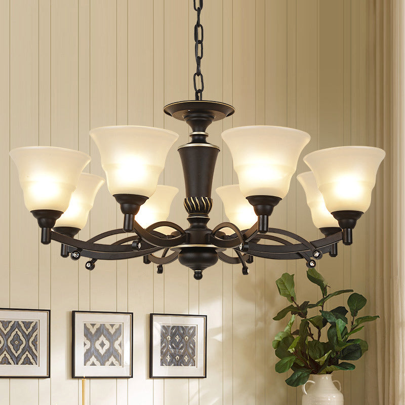 6/8 Bulbs Chandelier Lighting Bell Frosted Glass Hanging Light Fixture in Black for Living Room Clearhalo 'Ceiling Lights' 'Chandeliers' Lighting' options 814632