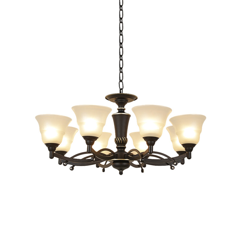 6/8 Bulbs Chandelier Lighting Bell Frosted Glass Hanging Light Fixture in Black for Living Room Clearhalo 'Ceiling Lights' 'Chandeliers' Lighting' options 814633