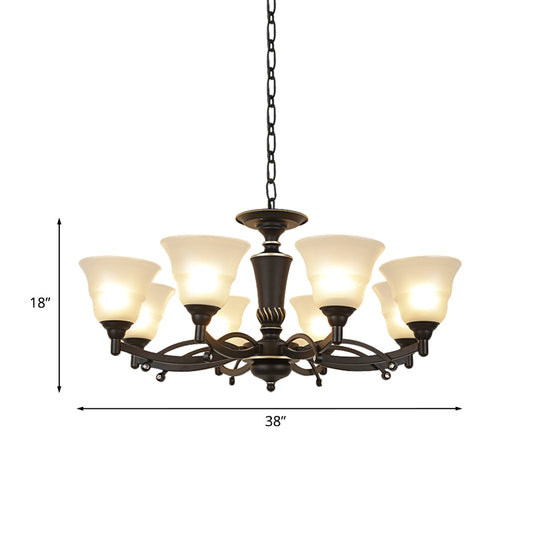 6/8 Bulbs Chandelier Lighting Bell Frosted Glass Hanging Light Fixture in Black for Living Room Clearhalo 'Ceiling Lights' 'Chandeliers' Lighting' options 814634