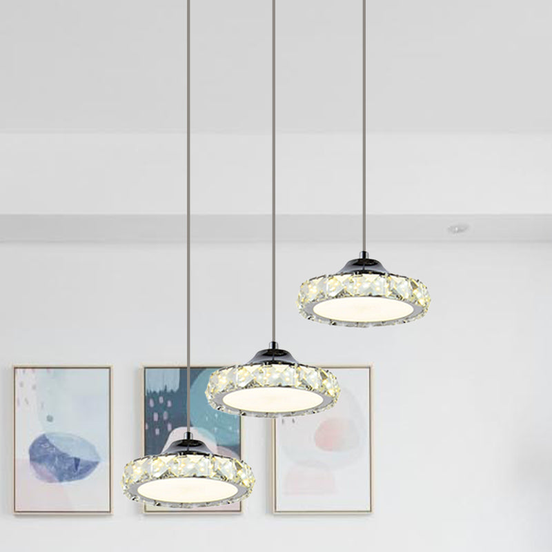 Round Dining Room Multi Pendant Simple K9 Crystal LED Chrome Hanging Light Kit in Warm/White Light Chrome Clearhalo 'Ceiling Lights' 'Modern Pendants' 'Modern' 'Pendant Lights' 'Pendants' Lighting' 814635