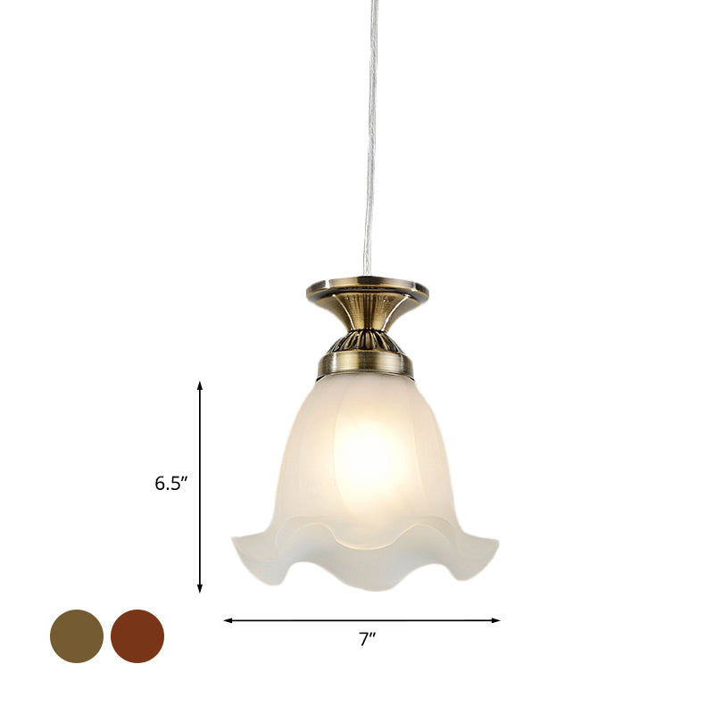 White Glass Scalloped Hanging Lamp Vintage 1-Bulb Living Room Suspension Pendant in Copper/Bronze Clearhalo 'Ceiling Lights' 'Pendant Lights' 'Pendants' Lighting' 814675