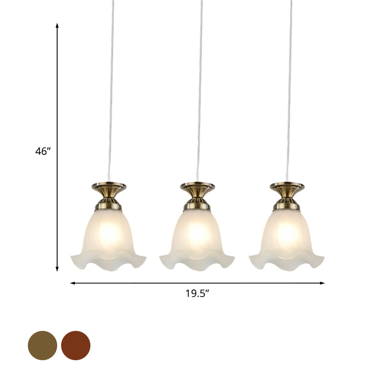 Traditional Scalloped Cluster Pendant 3 Bulbs Opal Glass Hanging Ceiling Light in Copper/Bronze for Restaurant Clearhalo 'Ceiling Lights' 'Glass shade' 'Glass' 'Pendant Lights' 'Pendants' Lighting' 814683