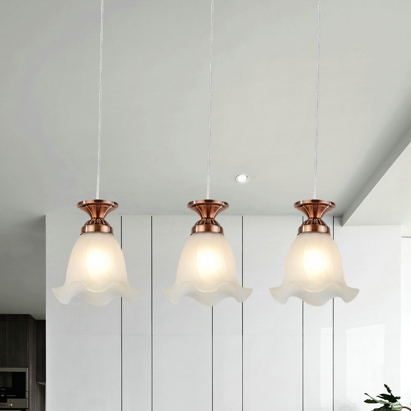 Traditional Scalloped Cluster Pendant 3 Bulbs Opal Glass Hanging Ceiling Light in Copper/Bronze for Restaurant Clearhalo 'Ceiling Lights' 'Glass shade' 'Glass' 'Pendant Lights' 'Pendants' Lighting' 814686