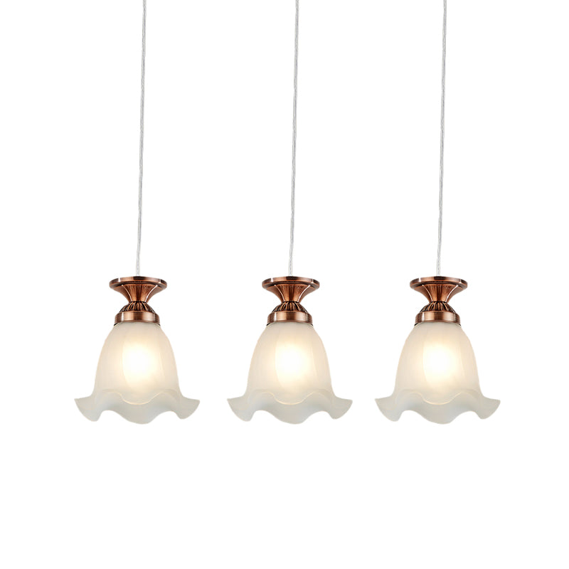 Traditional Scalloped Cluster Pendant 3 Bulbs Opal Glass Hanging Ceiling Light in Copper/Bronze for Restaurant Clearhalo 'Ceiling Lights' 'Glass shade' 'Glass' 'Pendant Lights' 'Pendants' Lighting' 814687