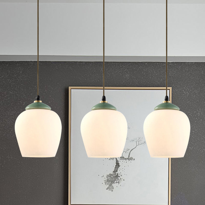 Tulip/Bell White Glass Cluster Pendant Classic 3 Heads Living Room Ceiling Suspension Lamp with Ceramic Top White A Clearhalo 'Ceiling Lights' 'Glass shade' 'Glass' 'Pendant Lights' 'Pendants' Lighting' 814688