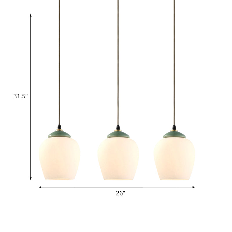 Tulip/Bell White Glass Cluster Pendant Classic 3 Heads Living Room Ceiling Suspension Lamp with Ceramic Top Clearhalo 'Ceiling Lights' 'Glass shade' 'Glass' 'Pendant Lights' 'Pendants' Lighting' 814691