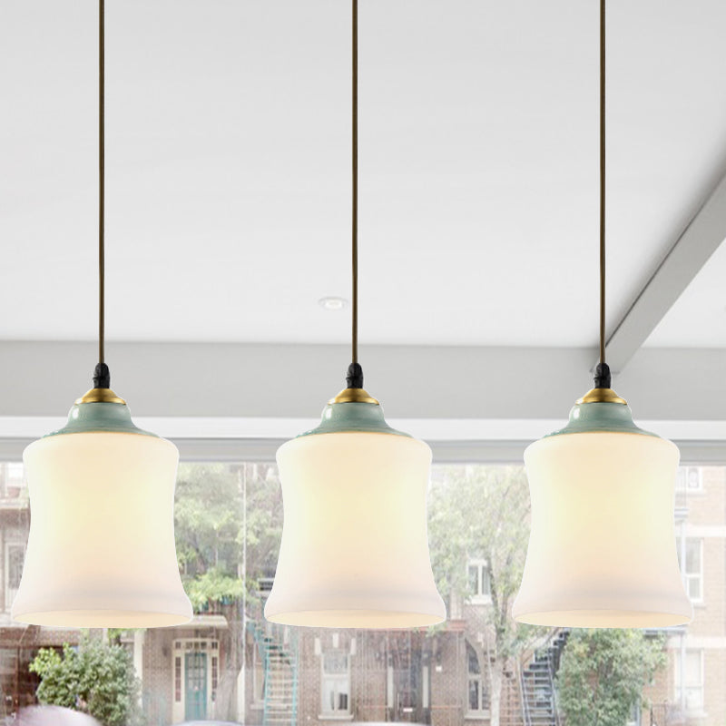 Tulip/Bell White Glass Cluster Pendant Classic 3 Heads Living Room Ceiling Suspension Lamp with Ceramic Top Clearhalo 'Ceiling Lights' 'Glass shade' 'Glass' 'Pendant Lights' 'Pendants' Lighting' 814693
