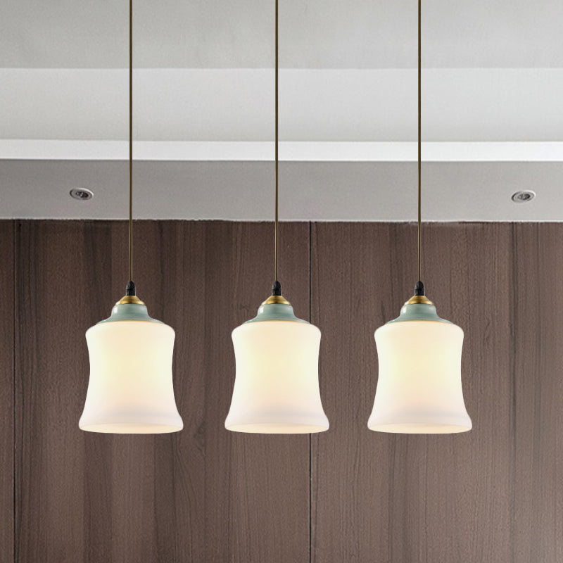 Tulip/Bell White Glass Cluster Pendant Classic 3 Heads Living Room Ceiling Suspension Lamp with Ceramic Top Clearhalo 'Ceiling Lights' 'Glass shade' 'Glass' 'Pendant Lights' 'Pendants' Lighting' 814694